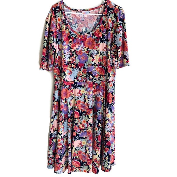 Lularoe Orange floral Plus Nicole Dress Size 3XL - Picture 2 of 6